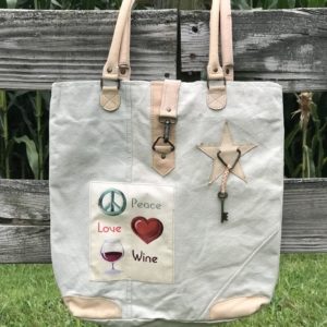Peace Love Wine Canvas Vintage Addiction Tote