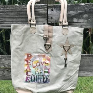 Peace Love Coffee Canvas Vintage Addiction Tote