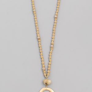 Natural Tan Bead Oval Drop Necklace