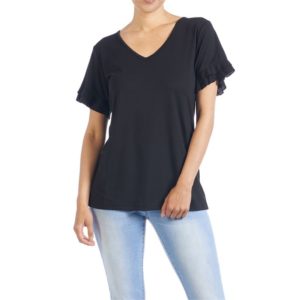 Kayla Ruffle Sleeve Black Tee