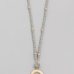 Grey Bead Oval Drop Necklace