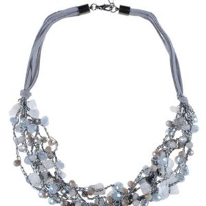 Gray Neutral Stone Cord Necklace and Earring Set