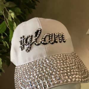 #Glam Rhinestone White Cap