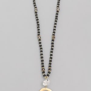 Black Bead Oval Drop Necklace