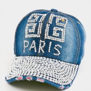 Geo Pattern Paris Rhinestone Cap Denim