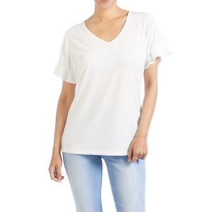 Kayla Ruffle Sleeve Off White Tee