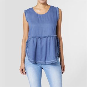 Runaway Linen Fringe Denim Blue Tank
