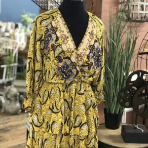 Paisley Print V-Neckline Layered Dress