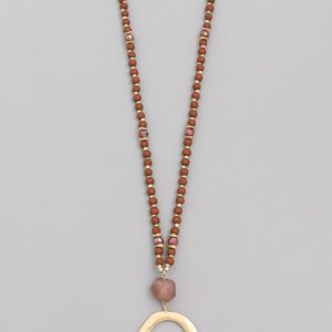 Brick Red Bead Oval Drop Necklace