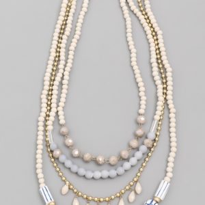 Layered Mixed Blue and White Bead Necklace