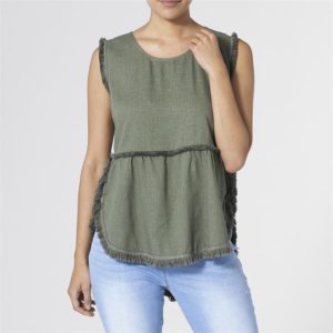 Runaway Linen Fringe Olive Tank
