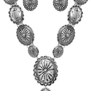 Textured Western Concho Style Necklace and Earring Set