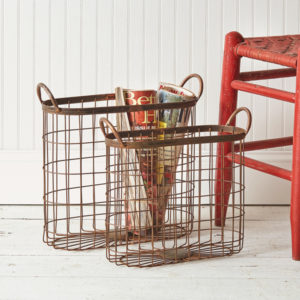 Oval Copper Finish Baskets Pair