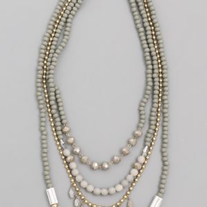 Layered Sage Gray Mixed Bead Necklace