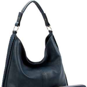 Whipstitched Side Navy Hobo and Wallet Set