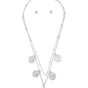 Silver Coin Necklace and Earring Set