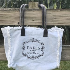Vintage Addiction Blue Paris Flower Market Tote