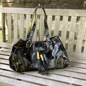 Black Silver Stud Accent With Tassel Handbag