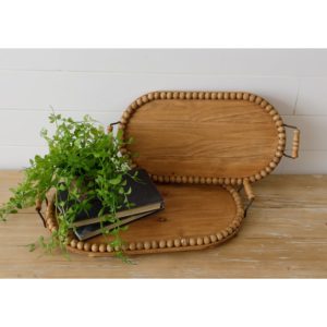 Oval Beaded Wood Trays