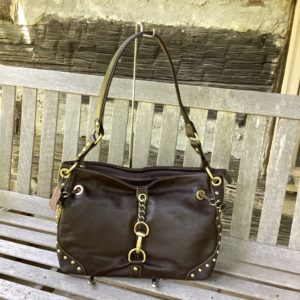 Brown Gold Snap Accent Handbag