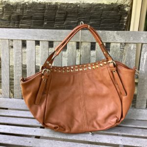 Brown Messenger Gold Accent Handbag