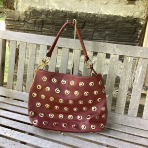 Reddish Brown Gold Embellished Jewel Handbag