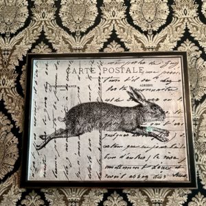 Bunny On Calligraphy Postcard Background