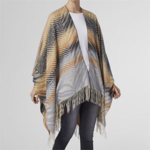 Sloane Brushed Fringe Bottom Camel/Dusty Blue Ruana