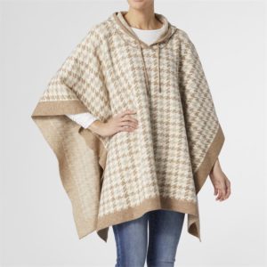 Coco + Carmen Briana Hooded Drawstring Camel And Cream Poncho