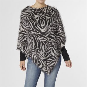 Coco + Carmen Sydney Printed Long Eyelash Black And White Animal Print Poncho